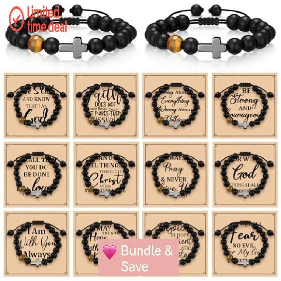 12-Pack Christian Cross Stretch Bracelets with Inspirational Cards - Picture 2 of 7